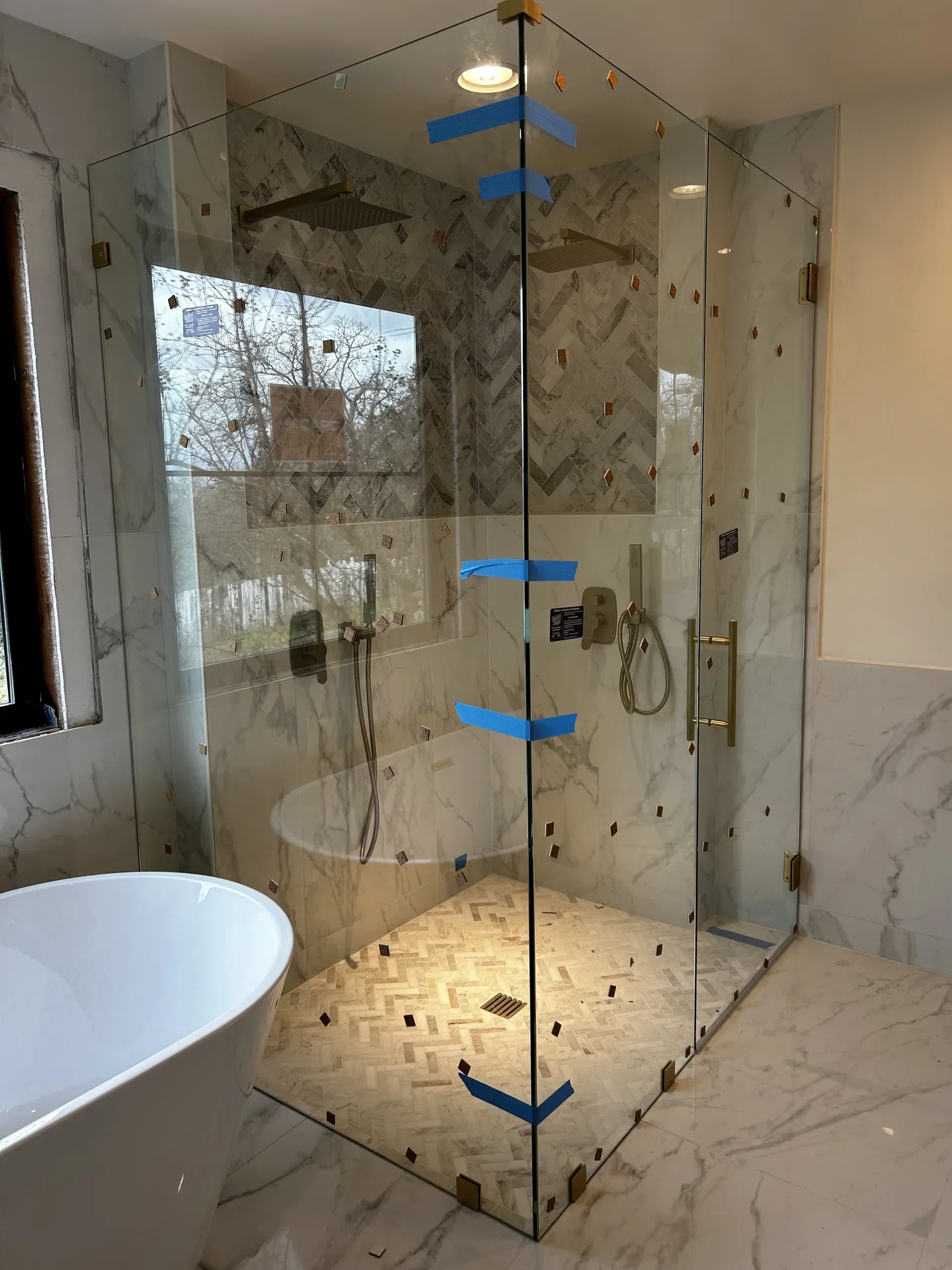 Completed bathroom renovation with modern fixtures by Bowman Built in Redding CA