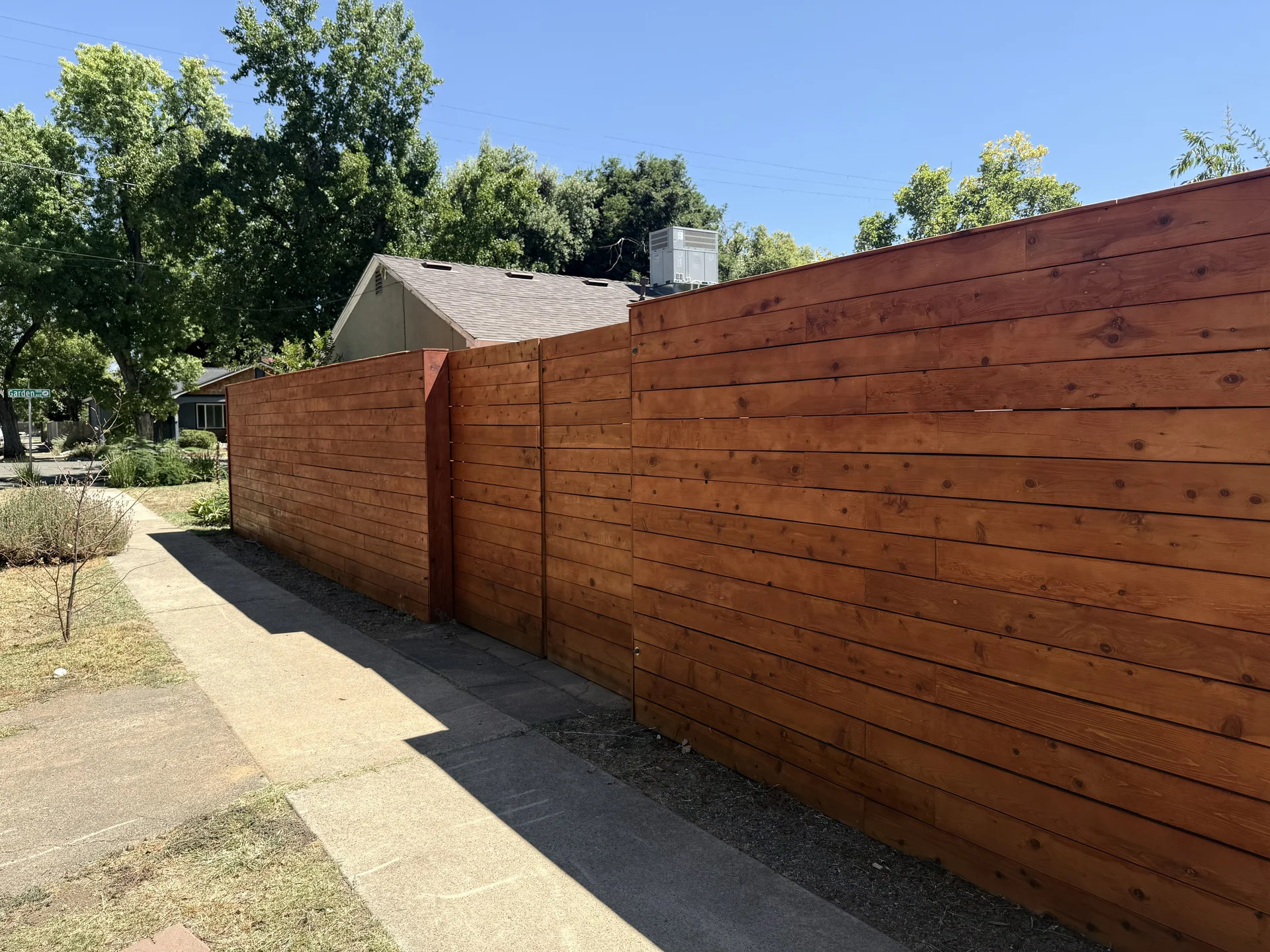 Redwood fence with clean professional finish